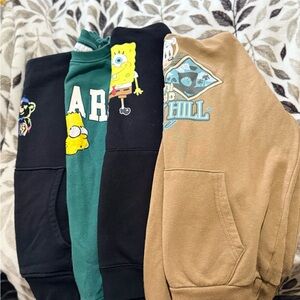 Kids Cartoon Graphic Sweatshirts - Black, Green, Tan